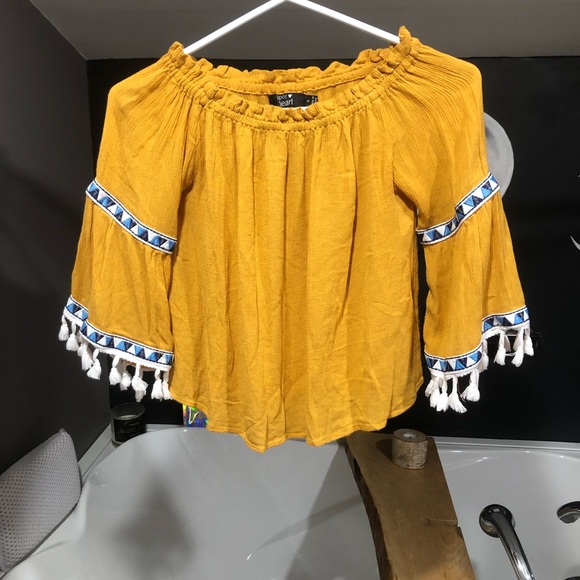 Women’s mustard colored tassel blouse - Picture 2 of 7